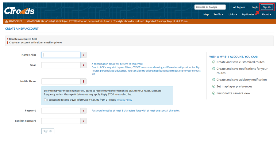 Signing up with CTroads